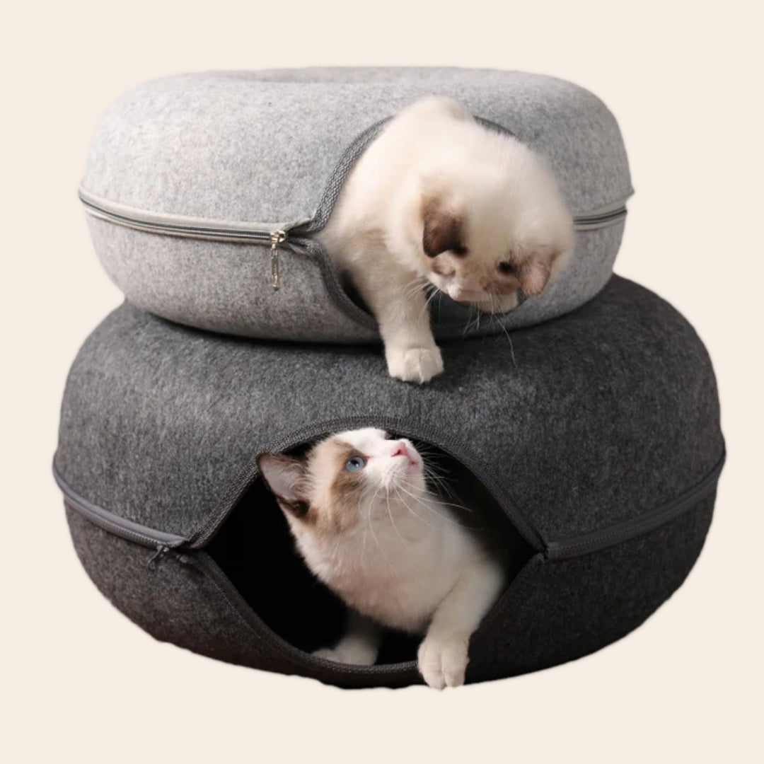 2-in-1 Cat Bed and Play Tunnel - Cozy Eco-Friendly Felt Design for Rest and Play, Easy to Clean 1