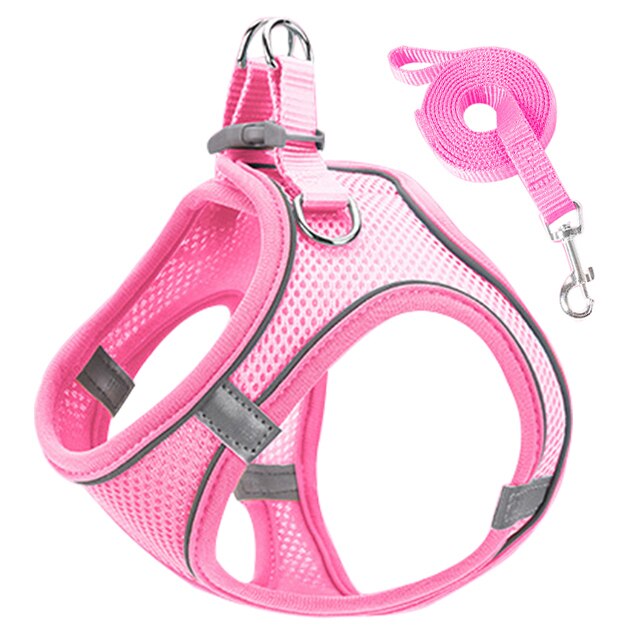 Reflective Adjustable Dog Harness and Leash Set – Breathable Mesh for Small Dogs and Cats, All-Weather Comfort 0