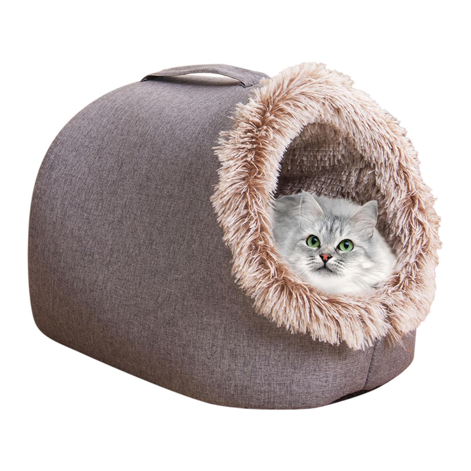 Cozy Plush Cat Cave Bed – Semi-Enclosed Portable Pet House for Winter, Warm Indoor/Outdoor Retreat 0
