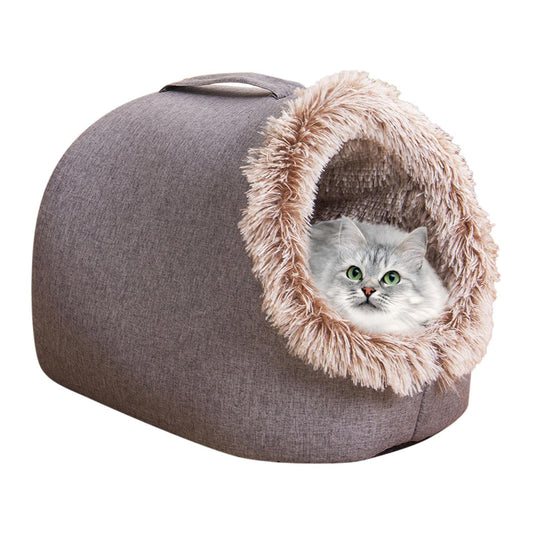 Cozy Plush Cat Cave Bed – Semi-Enclosed Portable Pet House for Winter, Warm Indoor/Outdoor Retreat 0