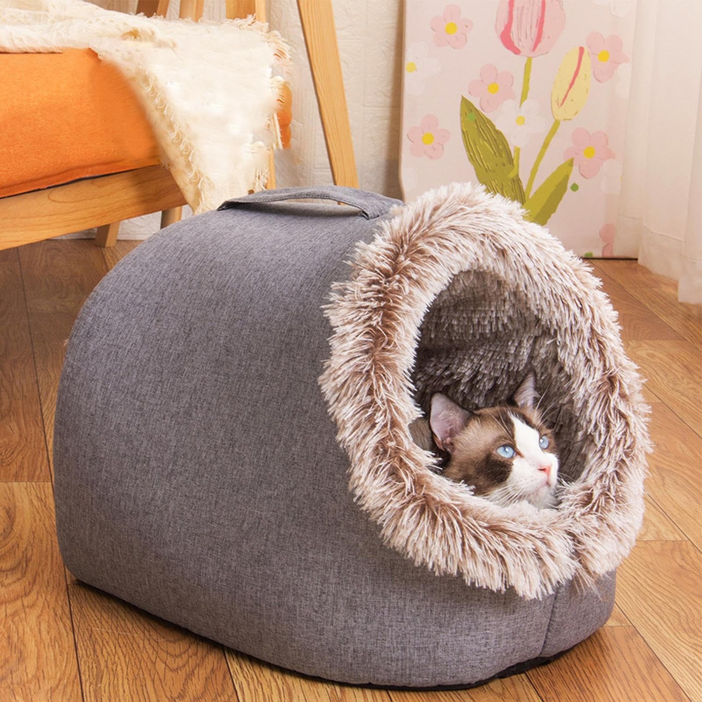Cozy Plush Cat Cave Bed – Semi-Enclosed Portable Pet House for Winter, Warm Indoor/Outdoor Retreat 2