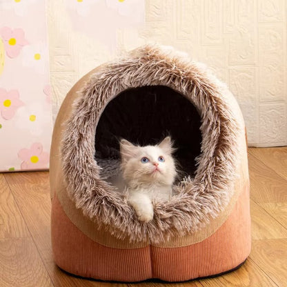 Cozy Plush Cat Cave Bed – Semi-Enclosed Portable Pet House for Winter, Warm Indoor/Outdoor Retreat 4