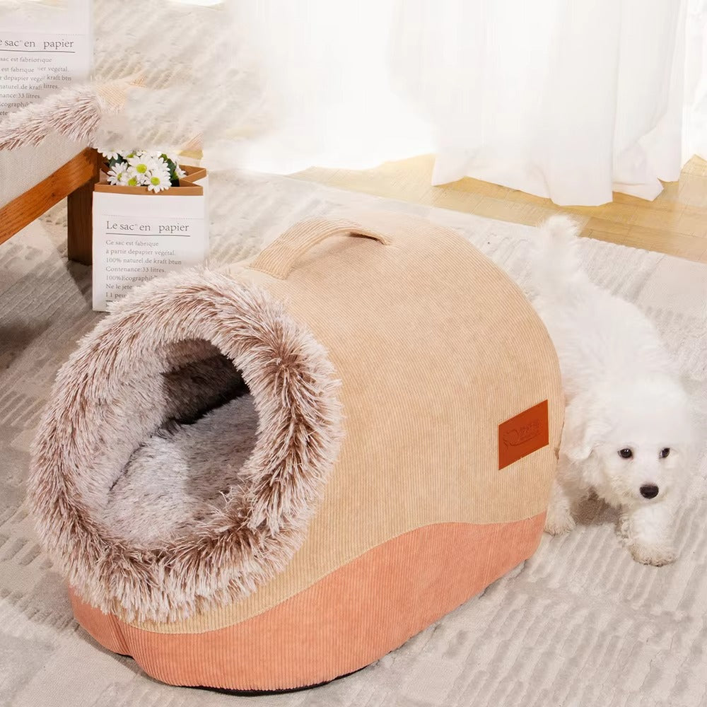 Cozy Plush Cat Cave Bed – Semi-Enclosed Portable Pet House for Winter, Warm Indoor/Outdoor Retreat 6